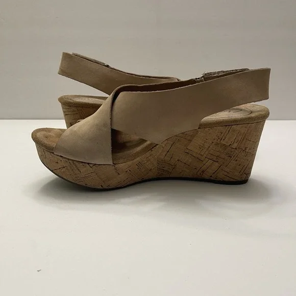 Clarks Sandals Caslynn Shae Platform Slingback Beige Light Tan Size 8 Wedge Cork - Picture 7 of 11